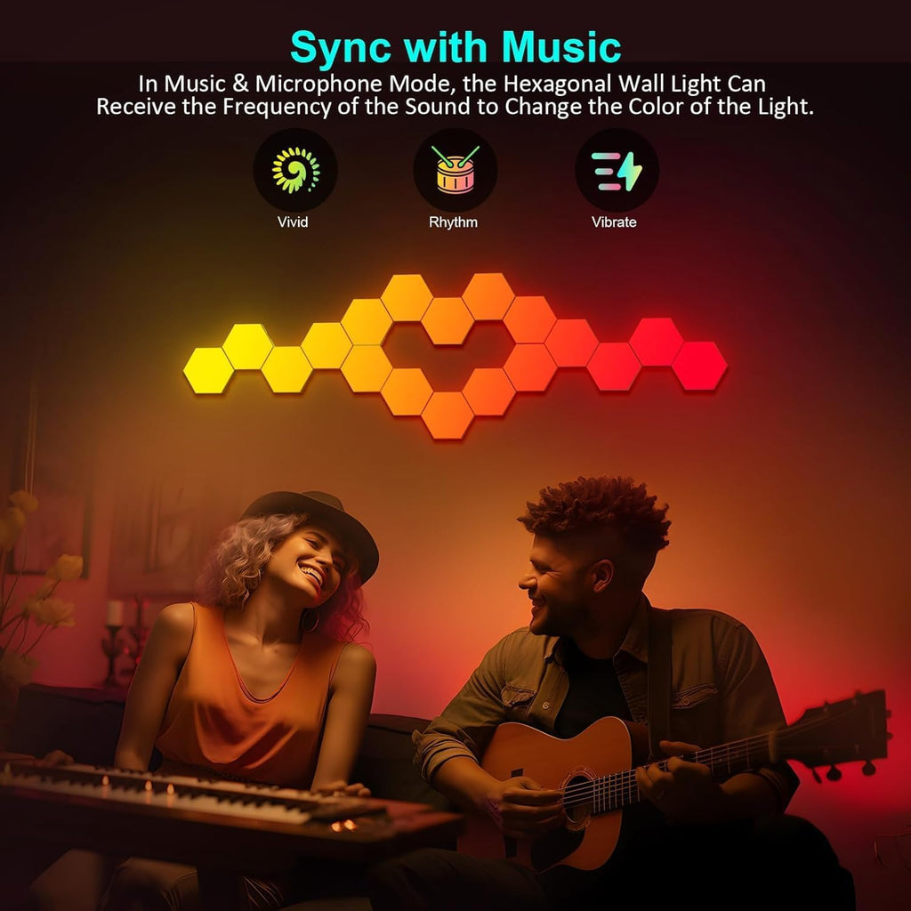 Hexagon LED Lights 20 Pack - RGB Wall Panels with Music Sync, Smart App & Remote Control, DIY Modular Hex Light for Gaming Room, Bedroom, Living Room, Wall Decor