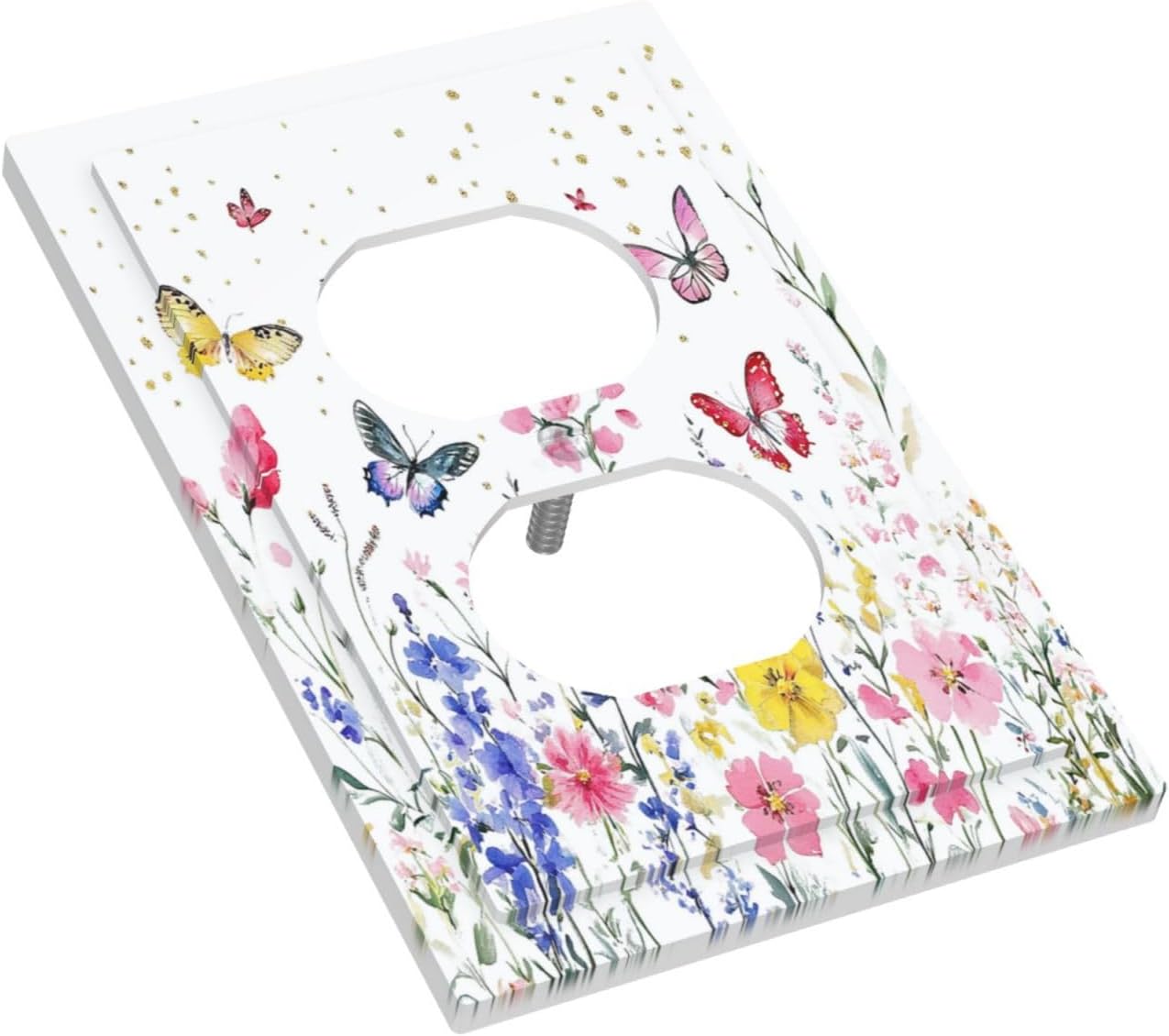Outlet Covers Watercolor Floral Butterfly Colorful Wildflower 1 Gang Duplex Light Switch Cover Decorative Switch Plates Electrical Receptacle Faceplate Wall Plate For Bed Room Living Room