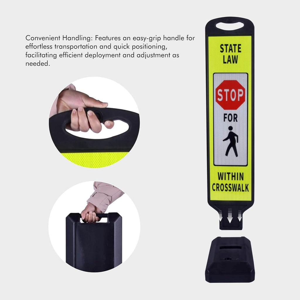 Pedestrian Crosswalk Sign with Heavy Weighted Water-Filled Base - 2 Sets, Reflective Safety Traffic Sign for Sidewalks, Parking Lots, and Roadways, Durable and Portable