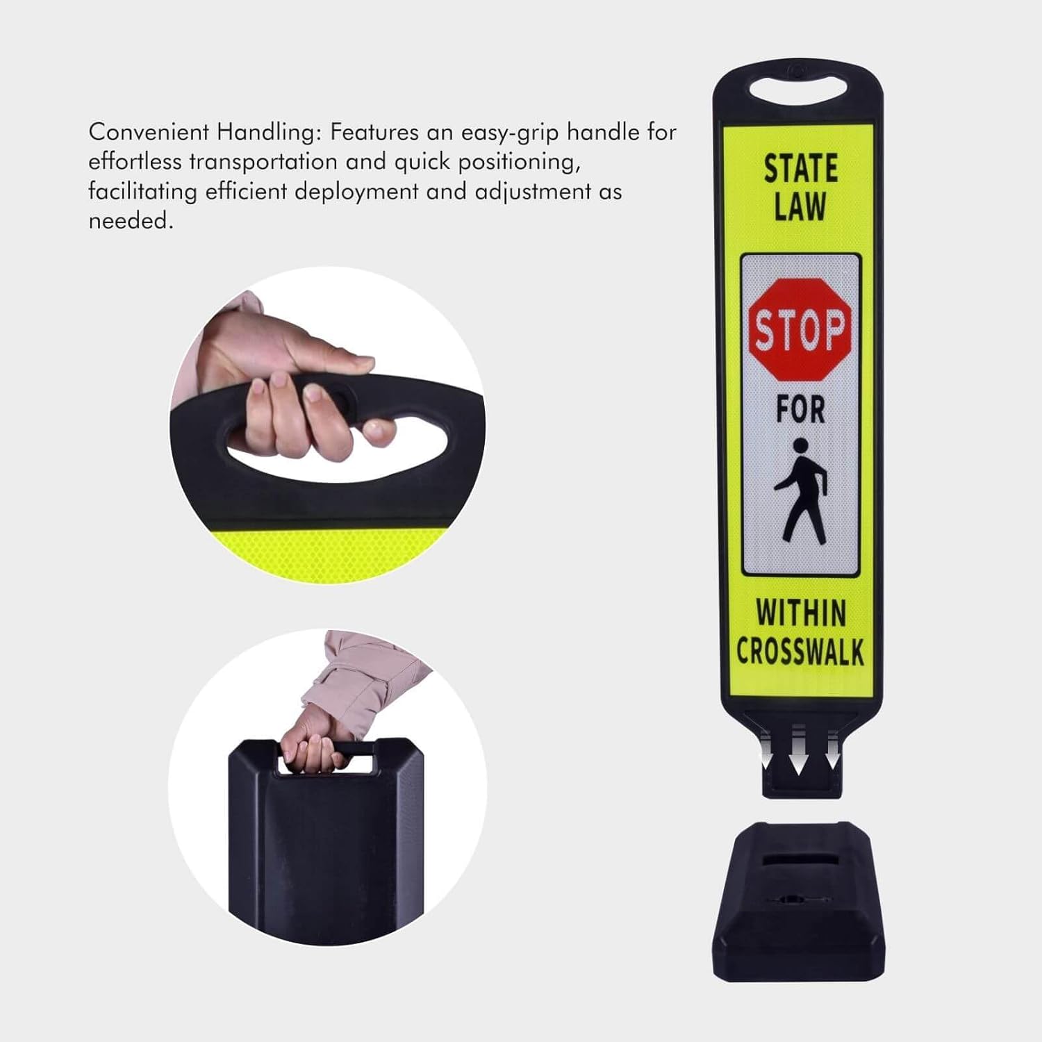 Pedestrian Crosswalk Sign with Heavy Weighted Water-Filled Base - 2 Sets, Reflective Safety Traffic Sign for Sidewalks, Parking Lots, and Roadways, Durable and Portable