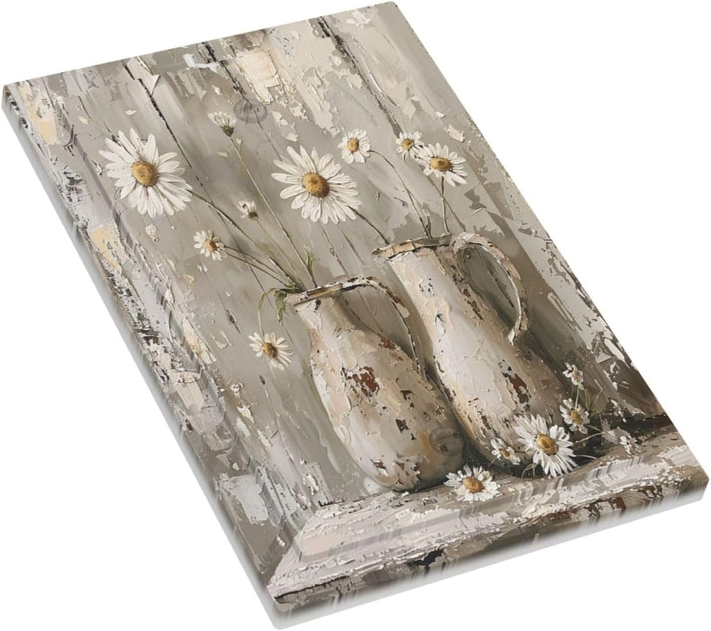 Light Switch Cover Plate Vintage Rustic Floral White Daisy Flower Oil Painting Style 1 Gang No Device Blank Electrical Wall Plates Faceplate Decorative Switch Plate for Home Farmhouse Decor