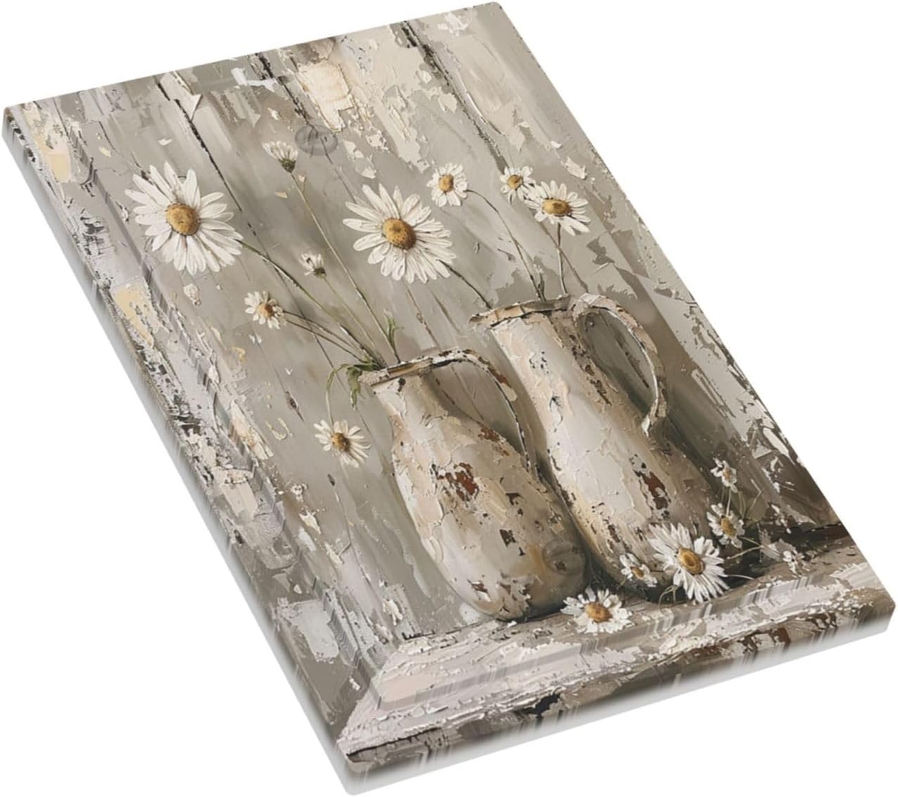 Light Switch Cover Plate Vintage Rustic Floral White Daisy Flower Oil Painting Style 1 Gang No Device Blank Electrical Wall Plates Faceplate Decorative Switch Plate for Home Farmhouse Decor