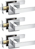 KNOBWELL 3 Pack Interior Door Knob with Lever Hallway Closet Door Handle Polished Chrome‌ Square Passage Handleset