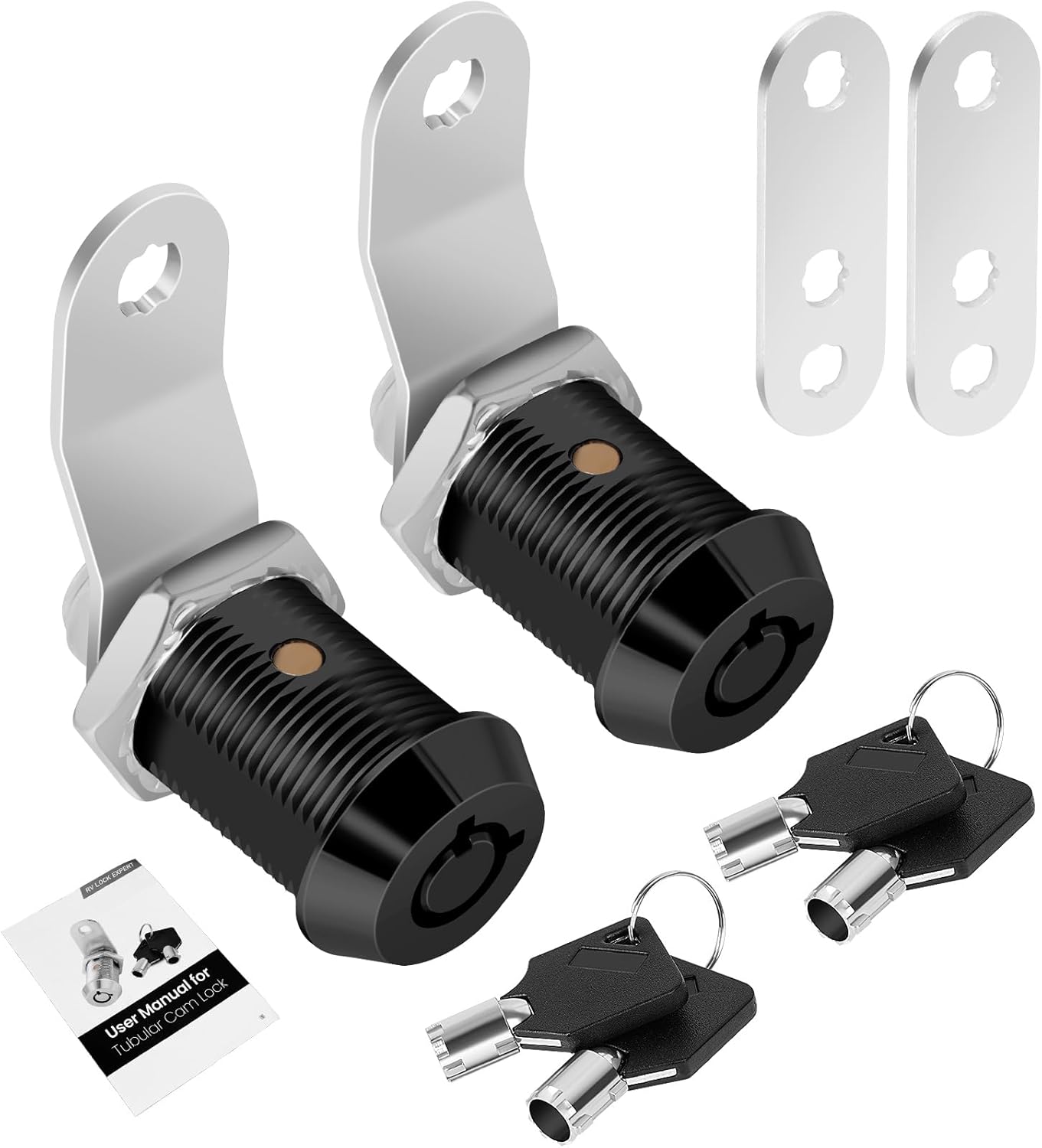 2 Pack Cabinet Lock with Keys, 7/8" RV Storage Locks Keyed Alike, RV Locks for Storage Door, Camper Cabinet Door Toolbox Lock Mailbox RV Cam Locks with Manual (Black -2 Pack, 7/8 Inch)…