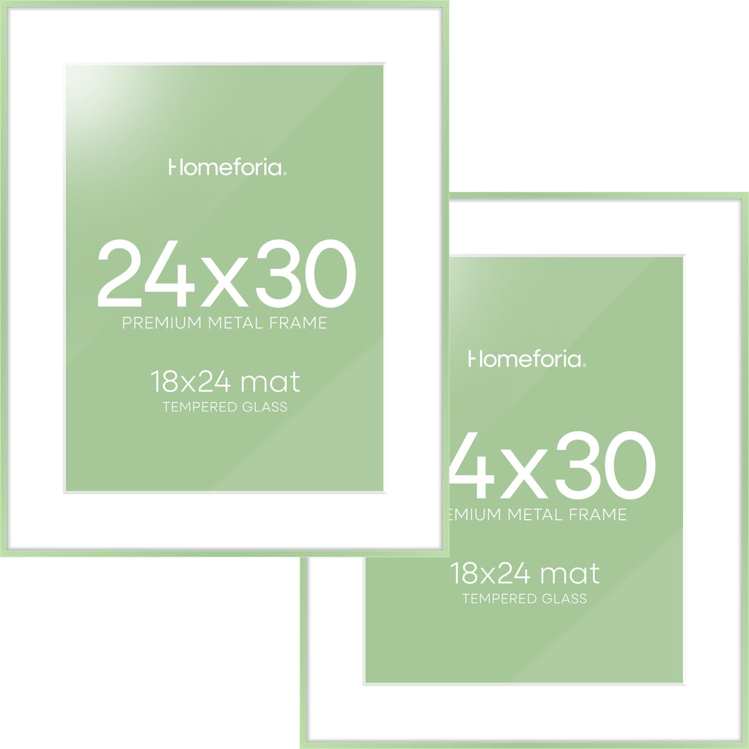 Homeforia 24x30 Frame Sage Green, High End Metal 24x30 Picture Frames with Mat 18x24 Photo, 24 x 30 Sage Green Poster Frame Matted to 18 by 24 Art, 30x24 Thin Frame, Tempered Glass, Wall Kit, Set of 2
