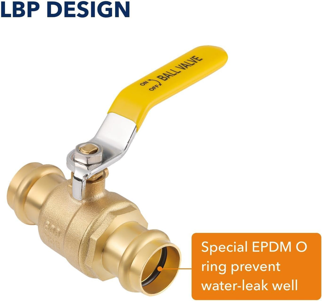1/2" Press propress Ball Valve with EPDM O-Ring 1/4-Turn Full Port Shut Off Stop Valve for Copper Tubing Connection LF Brass 10PCS