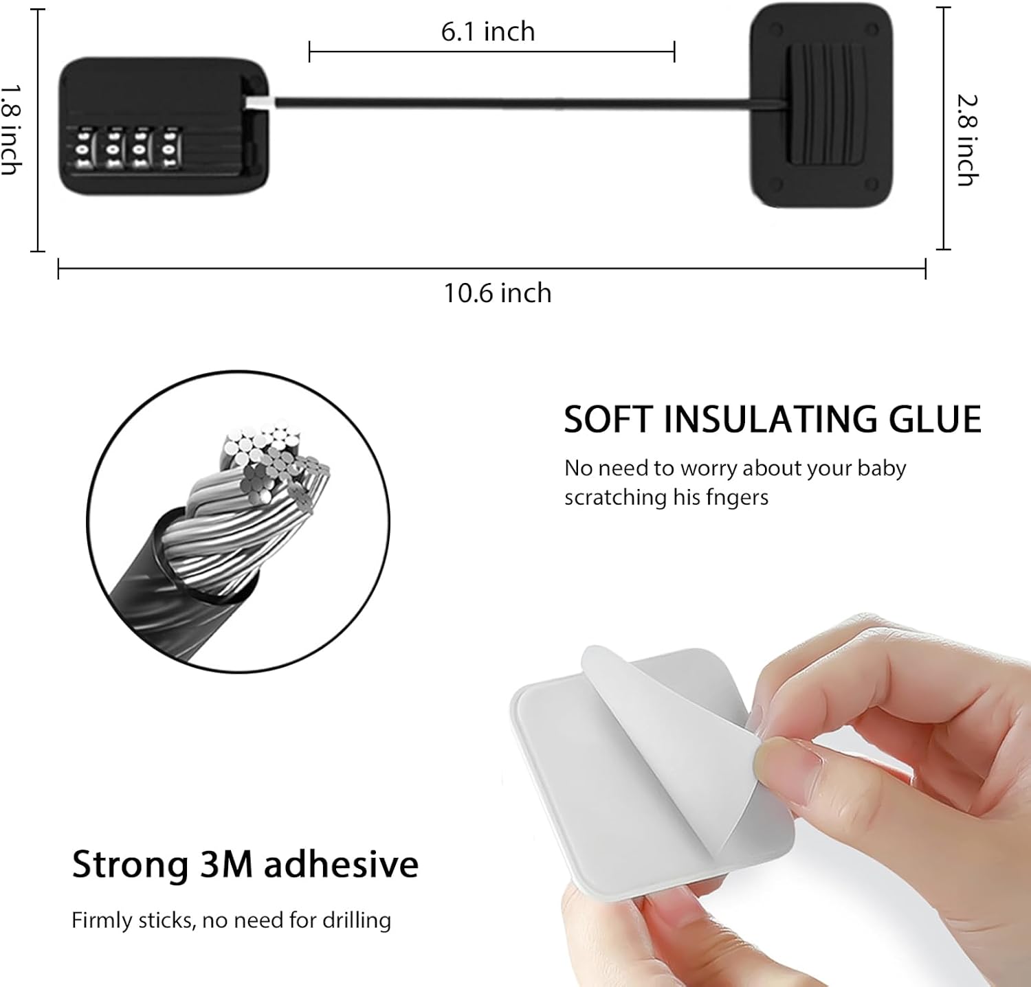 2 Pack Refrigerator Lock, Child Safety Cabinet Locks, with Combination Fridge Lock, for Fridge, Cabinets, Window, Drawers, Adhesive Installation, No Drilling Required(White)