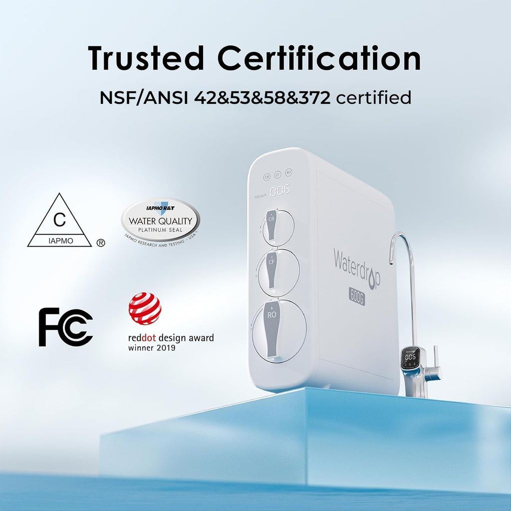 Waterdrop G3P600 Reverse Osmosis System, 8 Stage Tankless Reverse Osmosis Water Filter, NSF/ANSI 42 & 53 & 58 & 372 Certified, Under Sink RO System, 2:1 Pure to Drain, Smart LED Faucet
