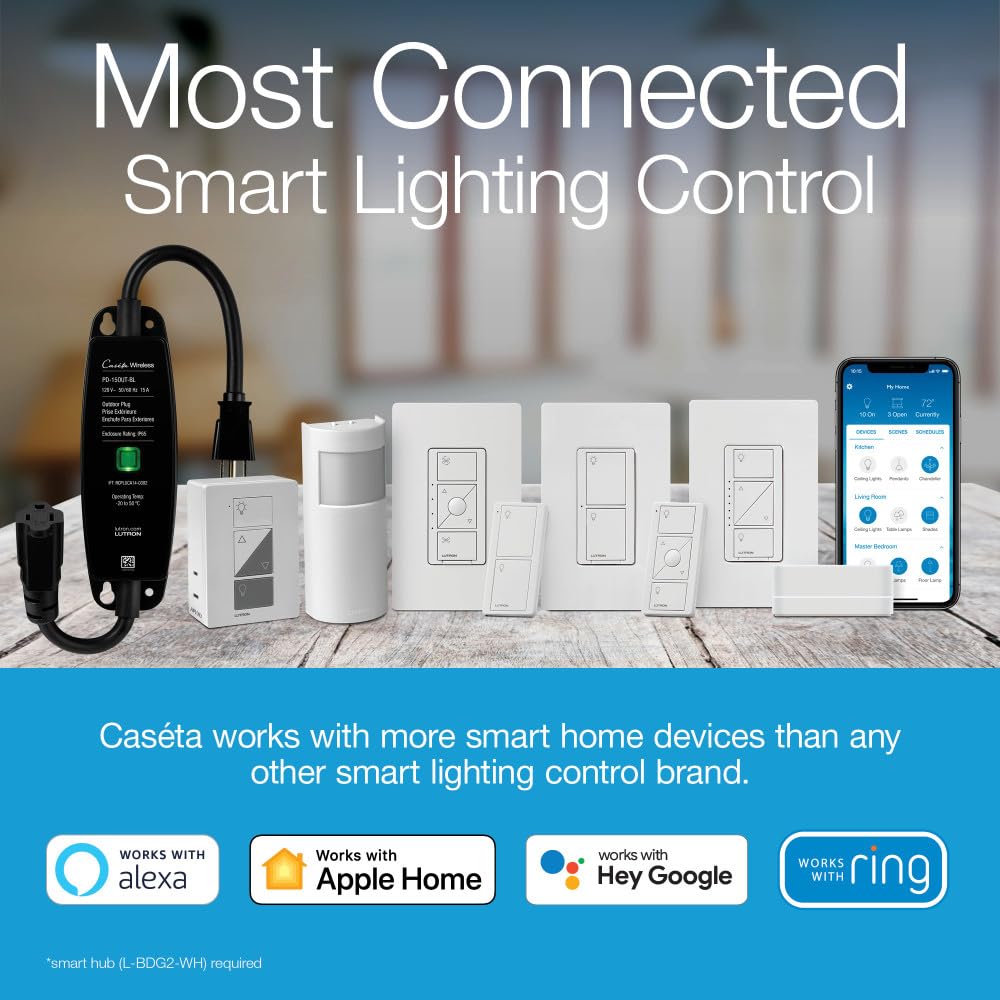 Lutron Caseta Original Smart Dimmer Switch (Lutron Smart Hub Required), for LED Lights, 150 Watt, Single-Pole/3-Way, No Neutral Required, PD-6WCL-LA, Light Almond