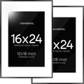 Homeforia 16 x 24 Picture Frame Black, High End Metal 24x16 Poster Frame, 16 x 24 Black Frames Matted to 12 by 18 inch Print, 24by16 Thin Frame with Mat 12x18 Photo, Tempered Glass, Wall Kit, Set of 2