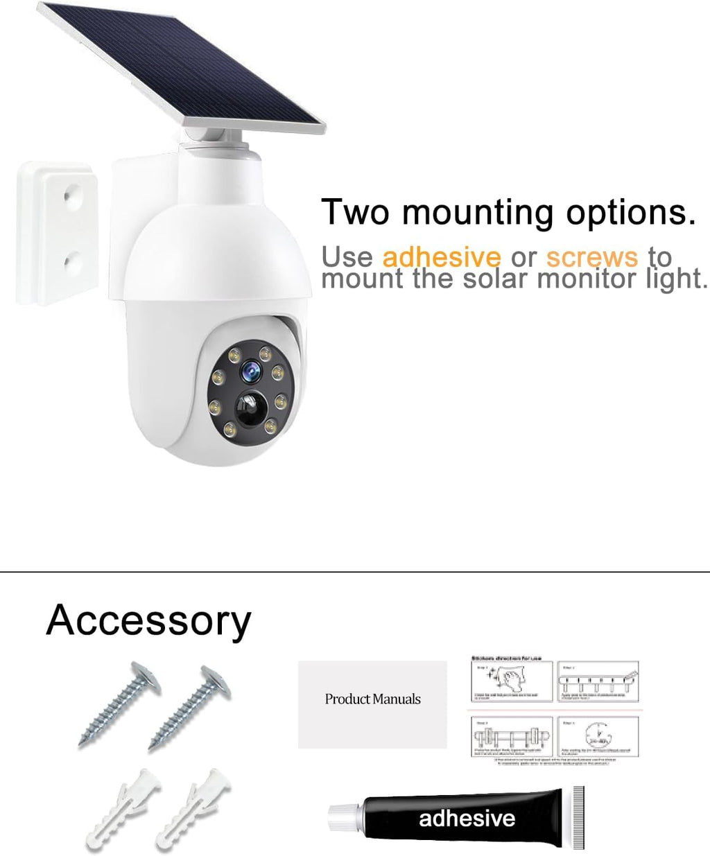 High brightness solar powered analog surveillance sensor light 2 Pack, flashing red light can simulate fake CCTV camera, enhance home security, suitable for porch backyard and parking lot lighting