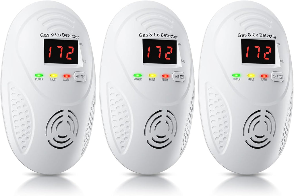 Carbon Monoxide Detectors and Natural Gas Detector, Carbon Monoxide Detectors Plug in, Gas Leak Detector with Dual Sensors - Natural, Propane, Co Leak Detection for Home, RV Essentials, White, 3Pcs