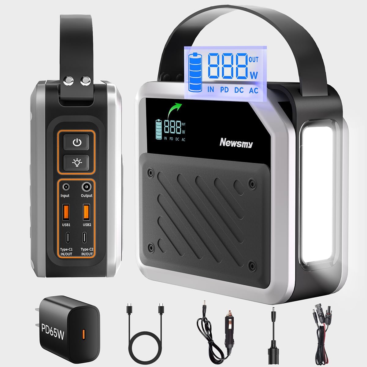 Newsmy Portable Solar Power Station 270Wh/72000mAh, 268W Max Output, 2×100W USB-C PD, LiMnFePO4 Battery with Spotlight for Hiking, Traveling & Emergency, Drone Charging, Compact Power Stations