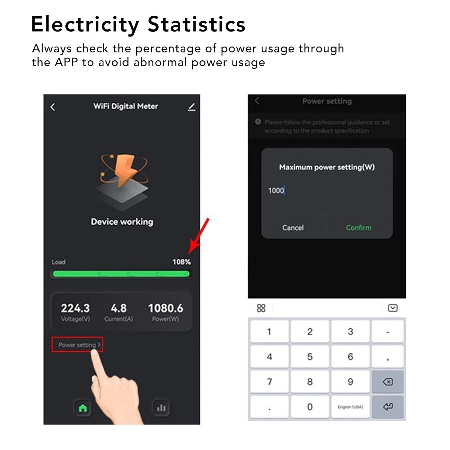 Smart Home Energy Monitor, Electricity Usage Monitor Smart with 200ACT Current Transformer 90‑250VAC, Single Phase Energy Meter | Clamp Energy Monitor | Home Power Monitor