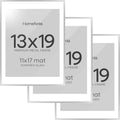 Homeforia 13 x 19 Frame Silver, High End Metal 13 x 19 Picture Frames with Mat 11 by 17 Photo, 13x19 Silver Poster Frame Matted to 11x17 Print, 19x13 Hanging Frames, Tempered Glass, Wall Kit, Set of 3