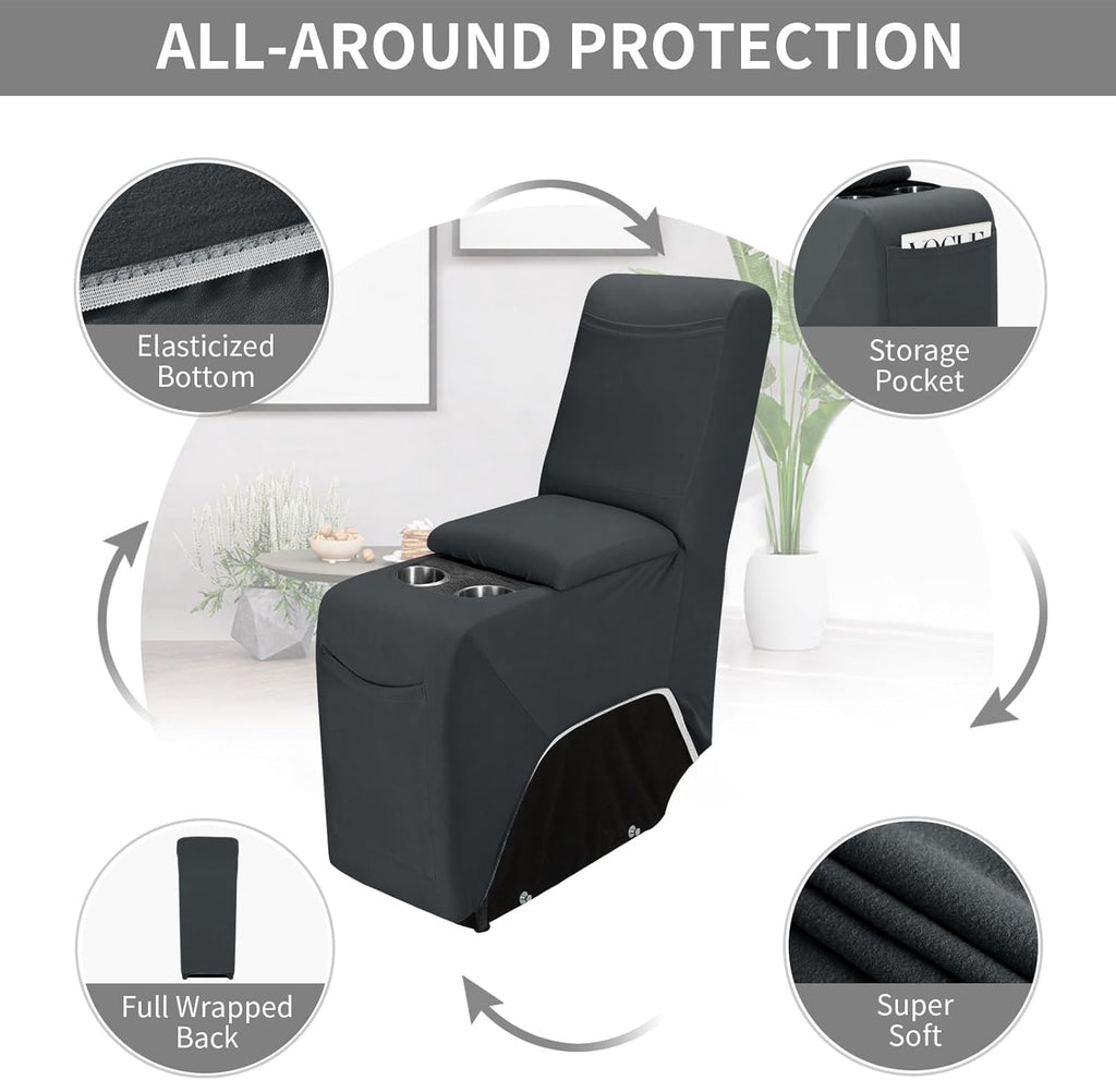Easy-Going 100% Waterproof Recliner Console Cover, Stretch Middle Console Couch Covers for Reclining Sofas, Sectional L-Shape Furniture Protector for Kids & Pets, 1 Console Cover, Dark Gray