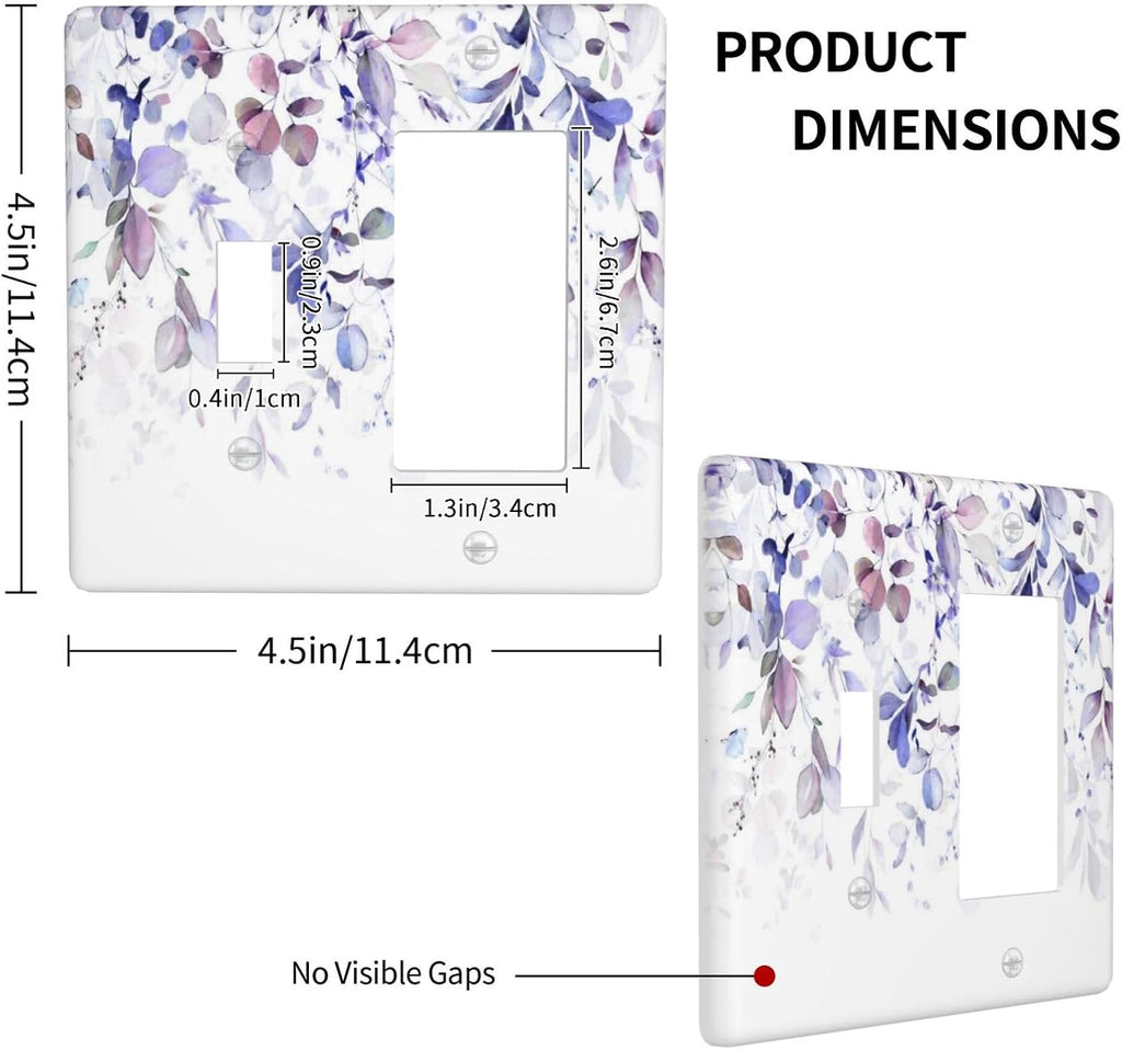 Purple Eucalyptus Watercolor Floral Rustic Leaf Outlet Covers 1 Toggle 1 Rocker Combination Decorative Wall Plate Electrical Switch Plates Light Switch Cover Plate for Farmhouse Home Decor