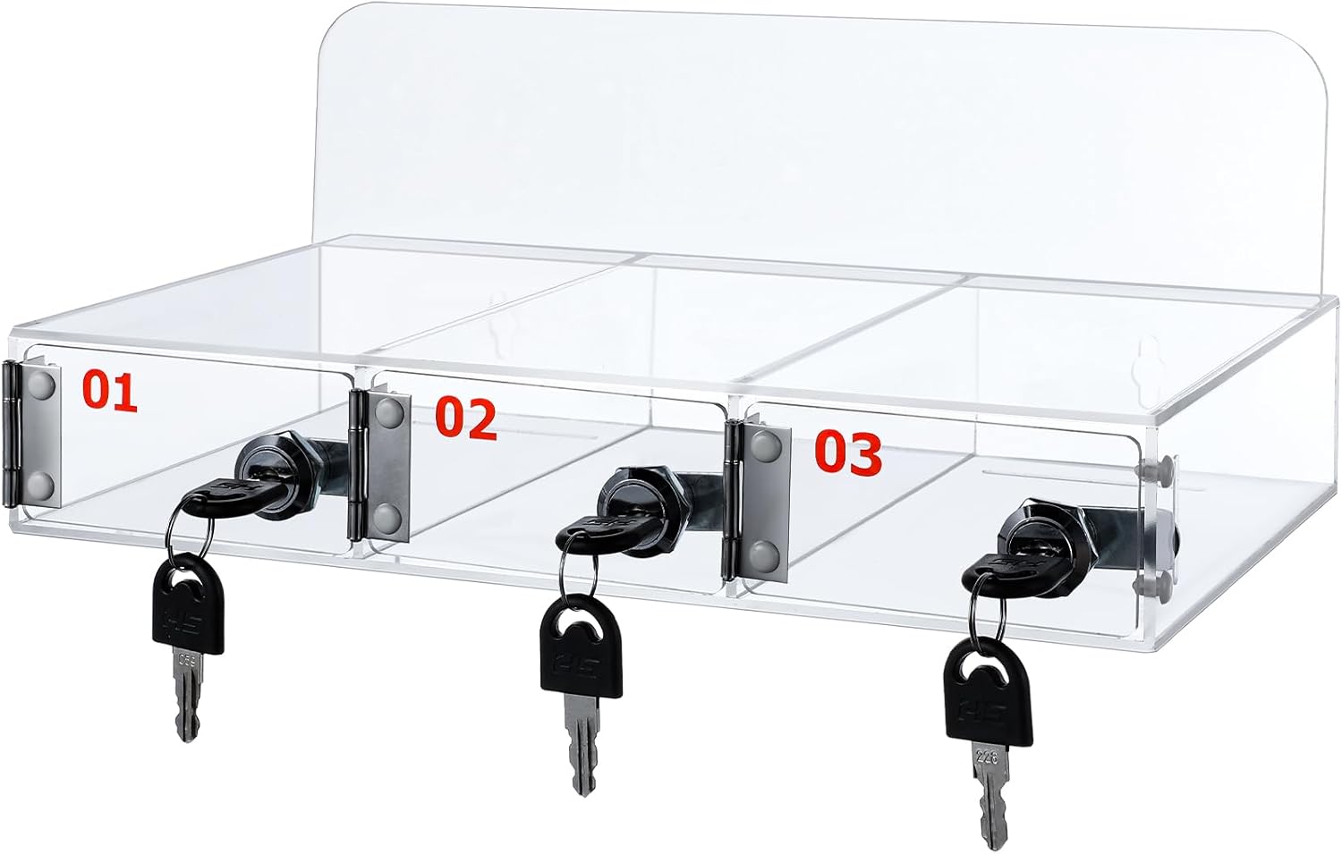 Threan 3 Slot Cell Phone Storage Box, Clear Cell Phone Storage Cabinet Wall Mounted, Including Door Locks and Keys for Office School Factory Classroom Students Staff