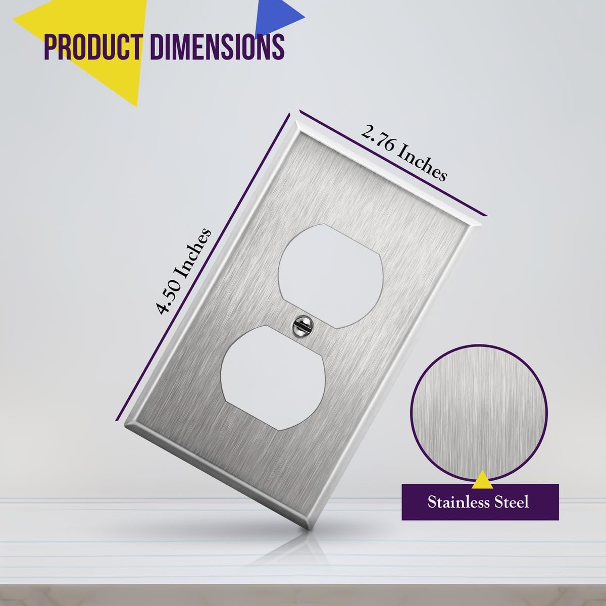 ENERLITES Duplex Receptacle Metal Wall Plate, Stainless Steel Outlet Cover, Corrosion Resistant, Size 1-Gang 4.50" x 2.76", UL Listed, 7721, 430, Silver
