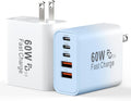 USB C Fast Charger Block, 60W 5-Port USB C Wall Charging Blocks, Type C Chargers Fast Charging Brick, 3USB C+2USB A PD&QC3.0 Multiport Charger Plug for Phone 17/16/15/14/13 ProMax, White+Blue Gradient