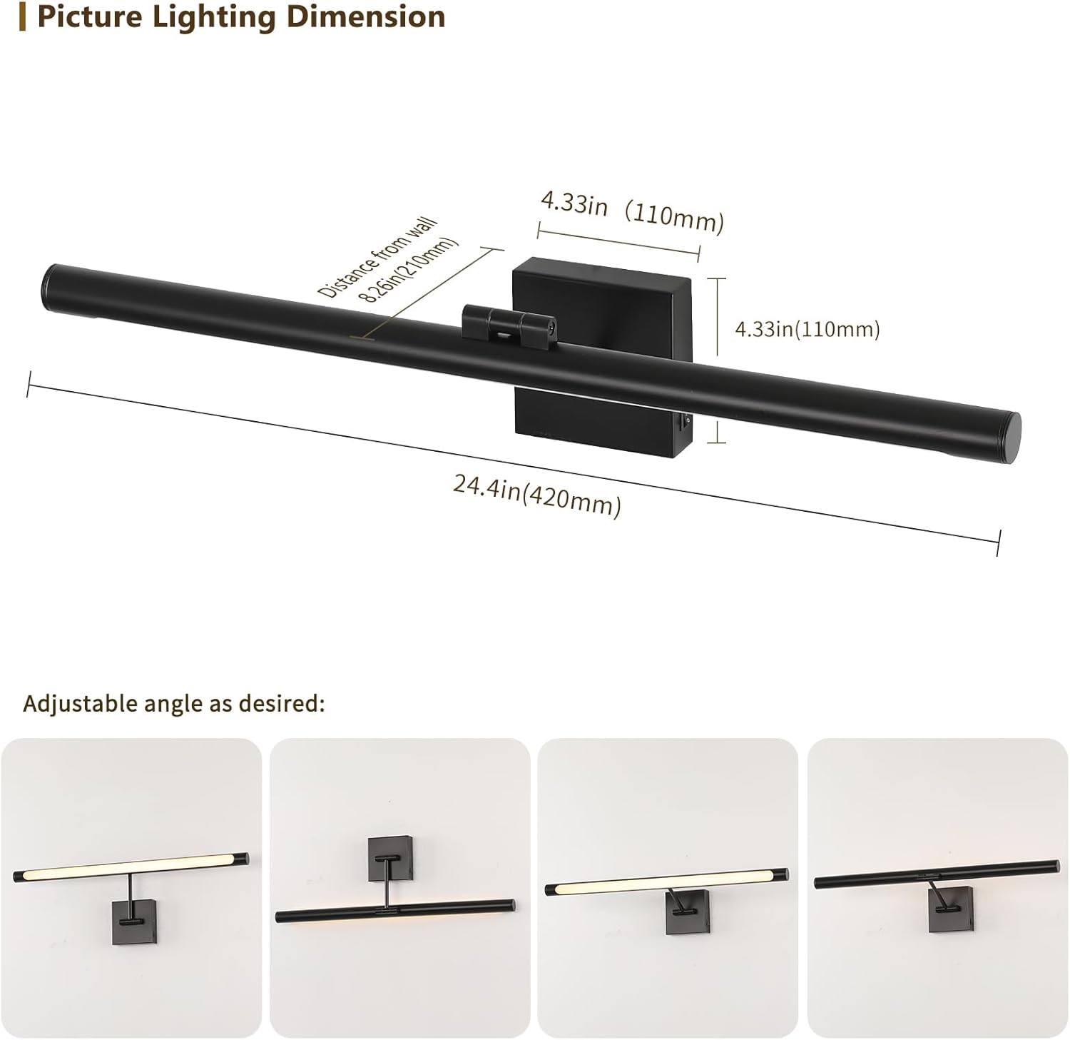 Joosenhouse Battery Operated Picture Lights for Wall Rechargeable Art Lighting for Paintings Wireless Gallery Lights with Remote Control and Timed Dimmable with Single Swing Arm 24.4 Inch Black