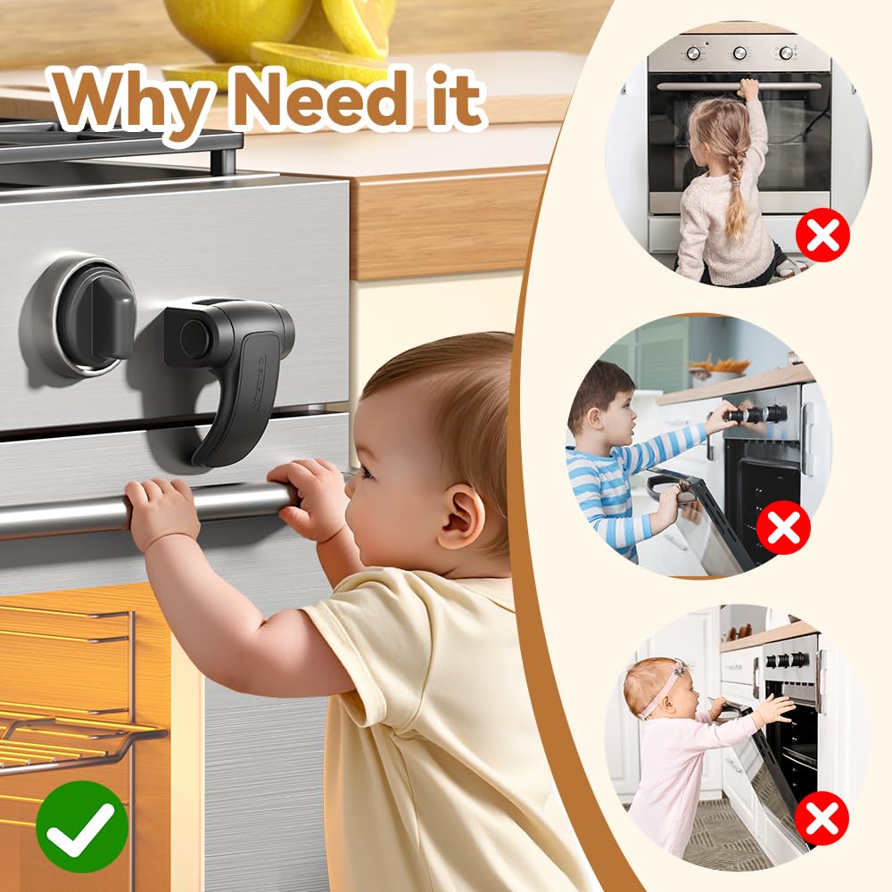 EUDEMON 1 Pack Oven Lock,Baby Proofing Oven Door Lock, Child Safety Oven Front Lock, Easy to Install & Use no Tools Need or Drill (Black)