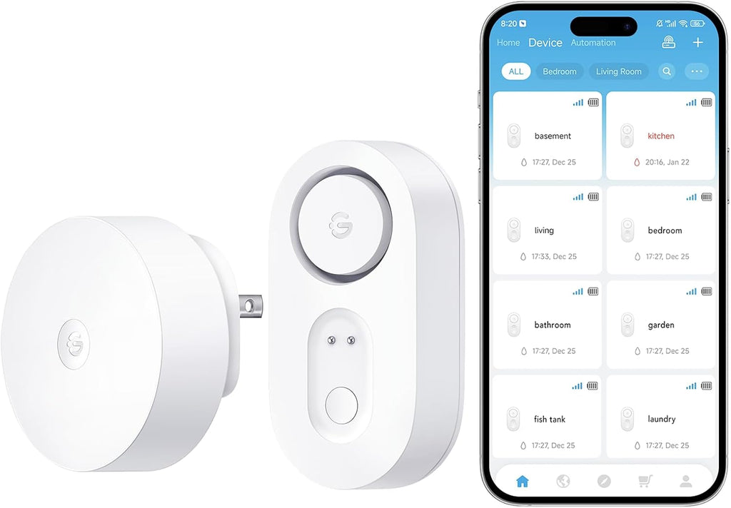 GoveeLife Upgraded Smart Water Leak Detector 1s with 1804ft Ultra-Long Range, WiFi Water Sensor with SMS/Email/APP Push and Sound Alarm,5-Year Battery Life, 1 Pack, Suit for Home, Basement, Kitchen