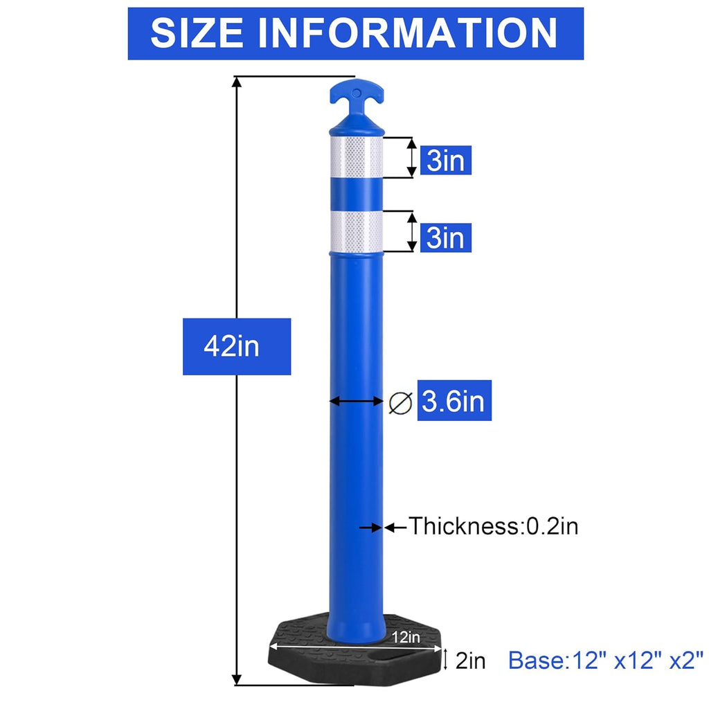 OrangeStar 9-Pack 42" Traffic Delineator Post Cones with Heavy Duty Rubber Base, Blue Safety Cones for Road, Parking Lot, Warehouse, Construction Zone Safety