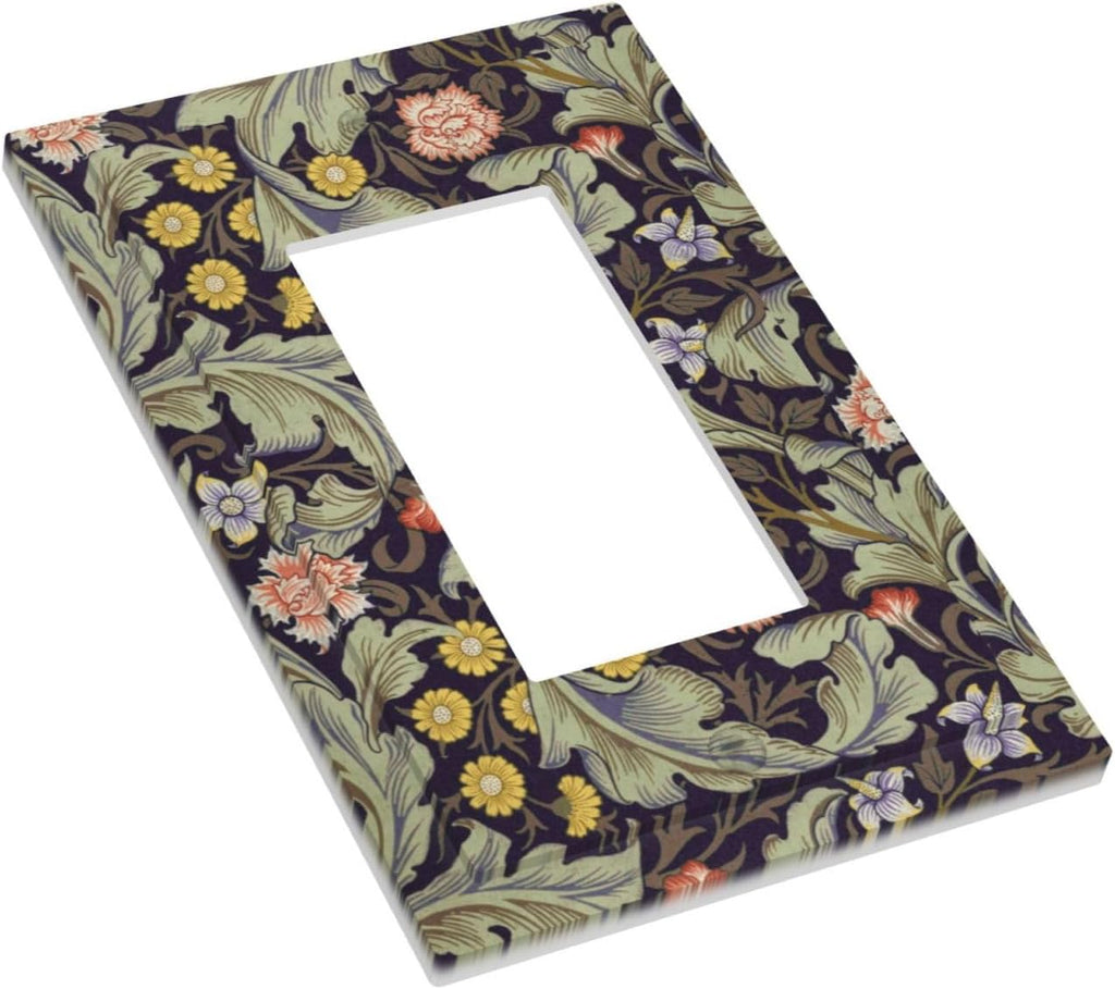 Boho William Morris Floral Green Leaves Flower Decorative Outlet Covers 1 Gang Single Rocker Light Switch Cover Plate Wall Plates GFCI Faceplate for Farmhouse Home Decor