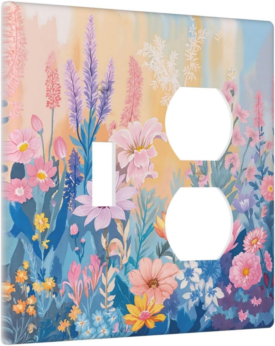 Outlet Covers Colorful Watercolor Flowers Wildflower Plants 1 Toggle 1 Duplex Switch Plate Covers Electrical Light Switch Cover Plate Decorative Wall Plate Socket Cover for Bathroom Home Decor