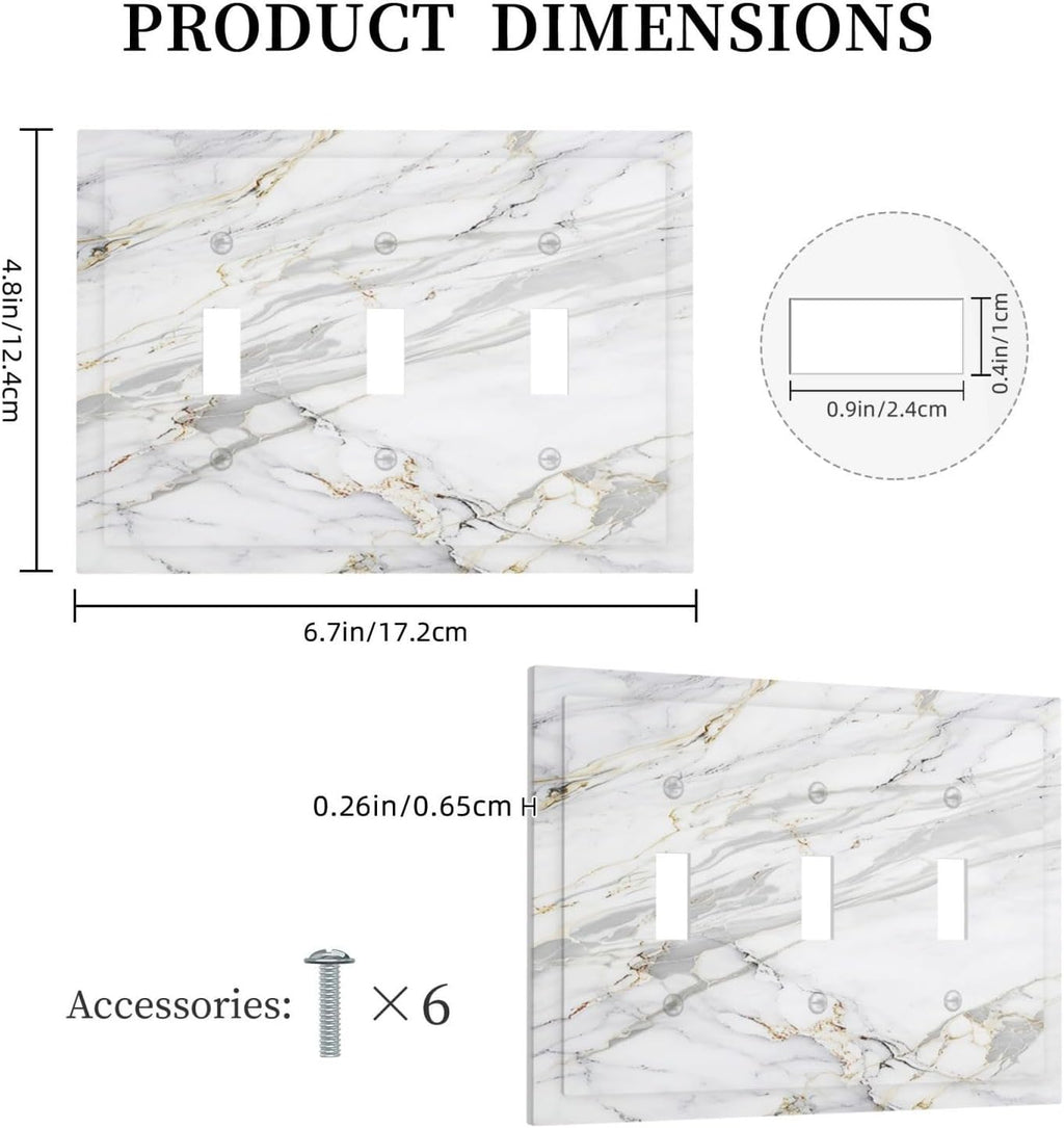 Decorative Light Switch Cover Plate Gray Gold Marble Abstract Modern Luxury 3 Gang Wall Plate Triple Toggle Switch Plate Covers Electrical Outlet Cover for Bedroom Home Decor
