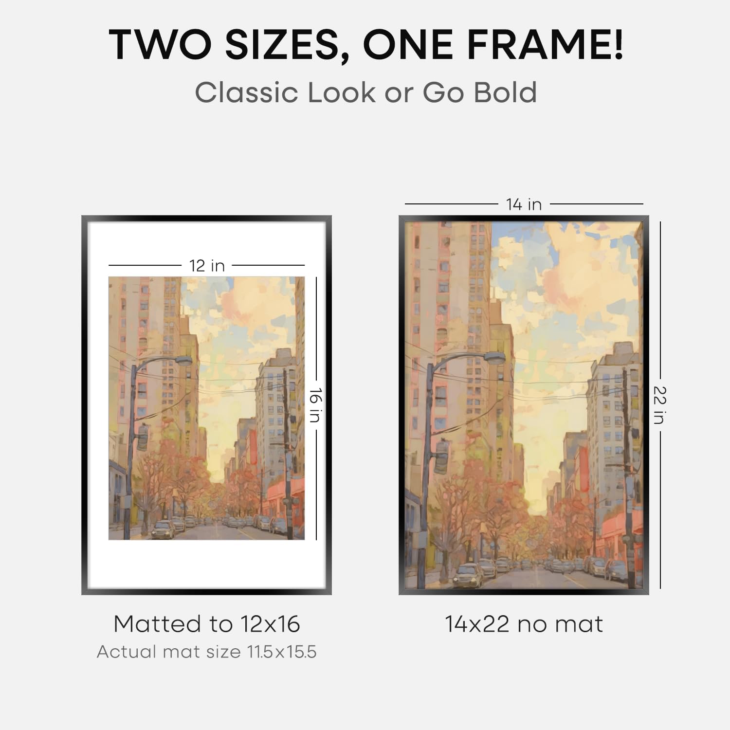 Homeforia 14x22 Picture Frame Black, High End Metal 14 x 22 Poster Frames with Mat 12 x 16 for Photo, 14x22 Black Frame Matted to 12x16 inch Print, 22x14 Thin Frame, Tempered Glass, Wall Kit, Set of 4