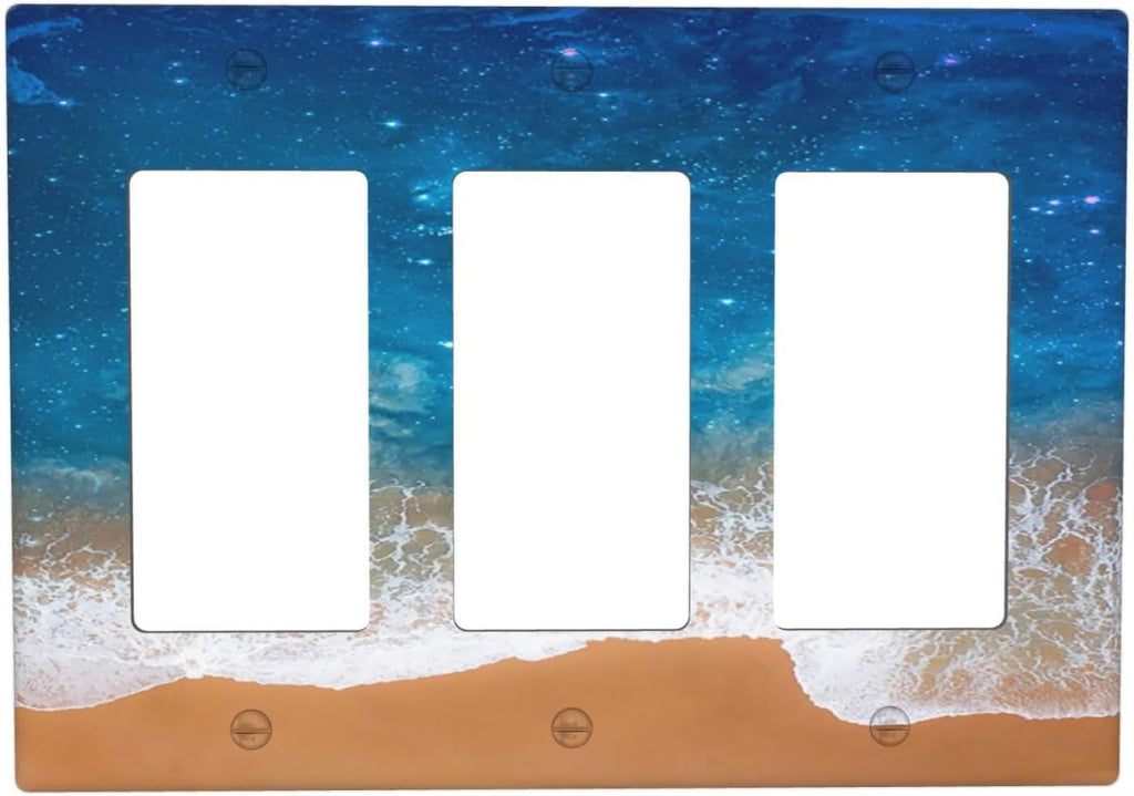 Blue Sea Ocean Beach Waves Triple Rocker Light Switch Covers 3 Gang Outlet Cover Wall Plates Decorative Switch Plates Electrical GFCI Faceplate Switchplate for Home Decor 4.49 X 6.38 IN