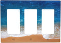 Blue Sea Ocean Beach Waves Triple Rocker Light Switch Covers 3 Gang Outlet Cover Wall Plates Decorative Switch Plates Electrical GFCI Faceplate Switchplate for Home Decor 4.49 X 6.38 IN