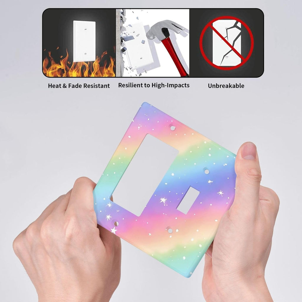 Decorative Outlet Covers Pink Blue Purple Iridescent Rainbow 2 Gang Light Switch Cover Plate Single Toggle 1 Rocker Wall Plates for Electrical Outlets Switch Plate Covers for Home Decor
