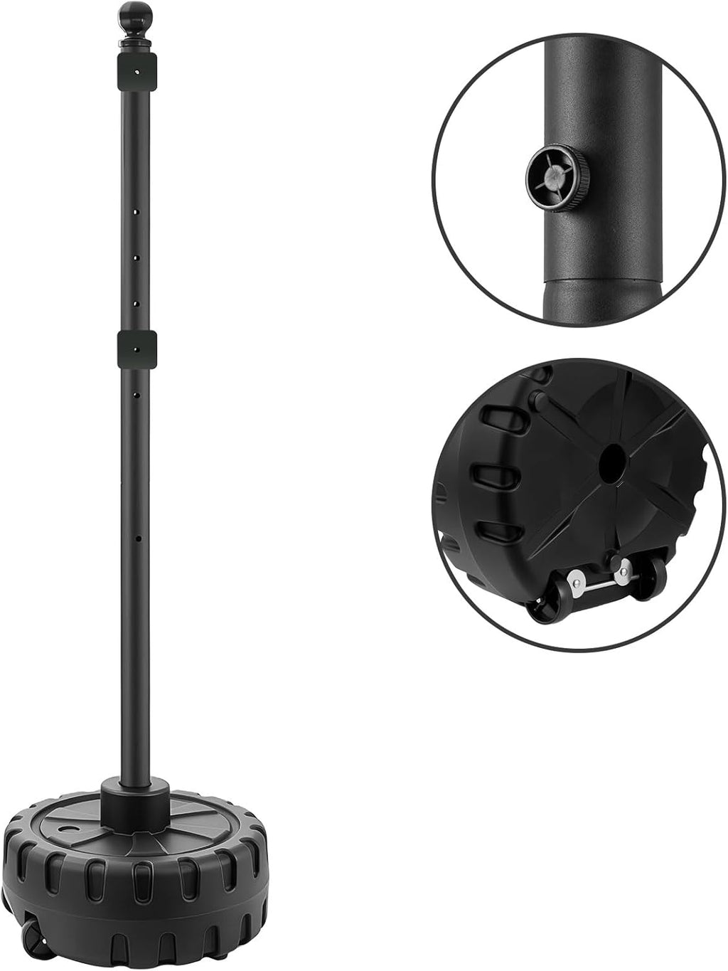 Portable Sign Post and Base Kit, 5 ft Heavy Duty Cast Iron Sign Pole with Hard Plastic Wheeled Base, Movable Signs Stand Easy to Use Portable Sign Holder for Traffic, Parking, and Safety Signs