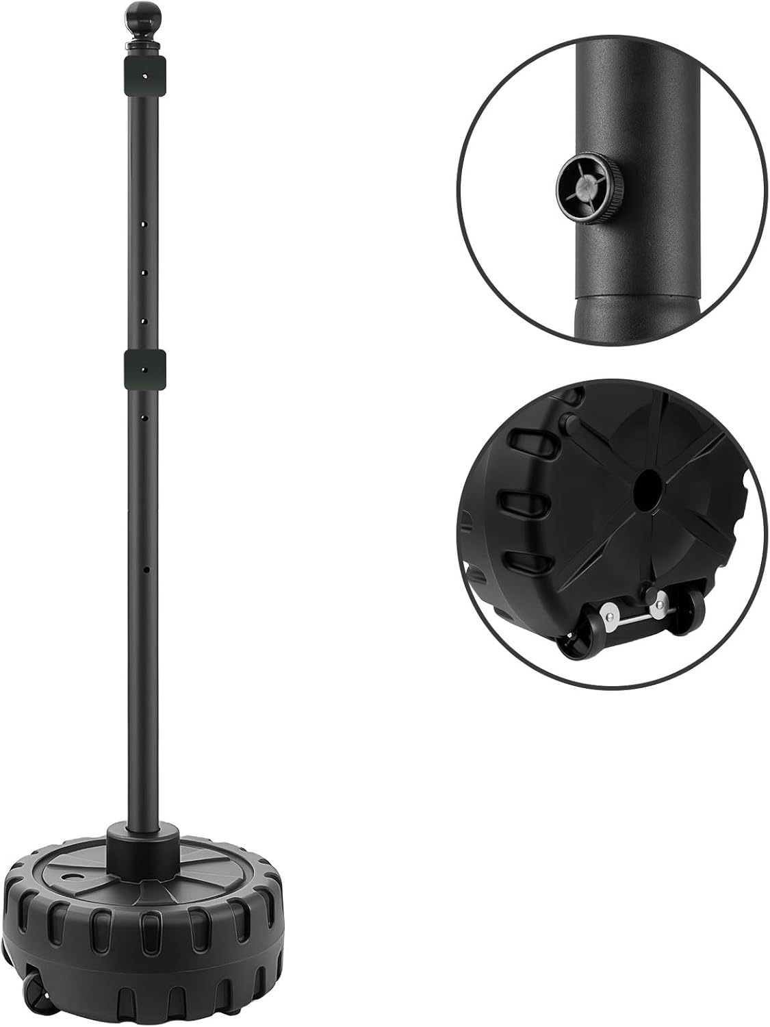 Portable Sign Post and Base Kit, 5 ft Heavy Duty Cast Iron Sign Pole with Hard Plastic Wheeled Base, Movable Signs Stand Easy to Use Portable Sign Holder for Traffic, Parking, and Safety Signs