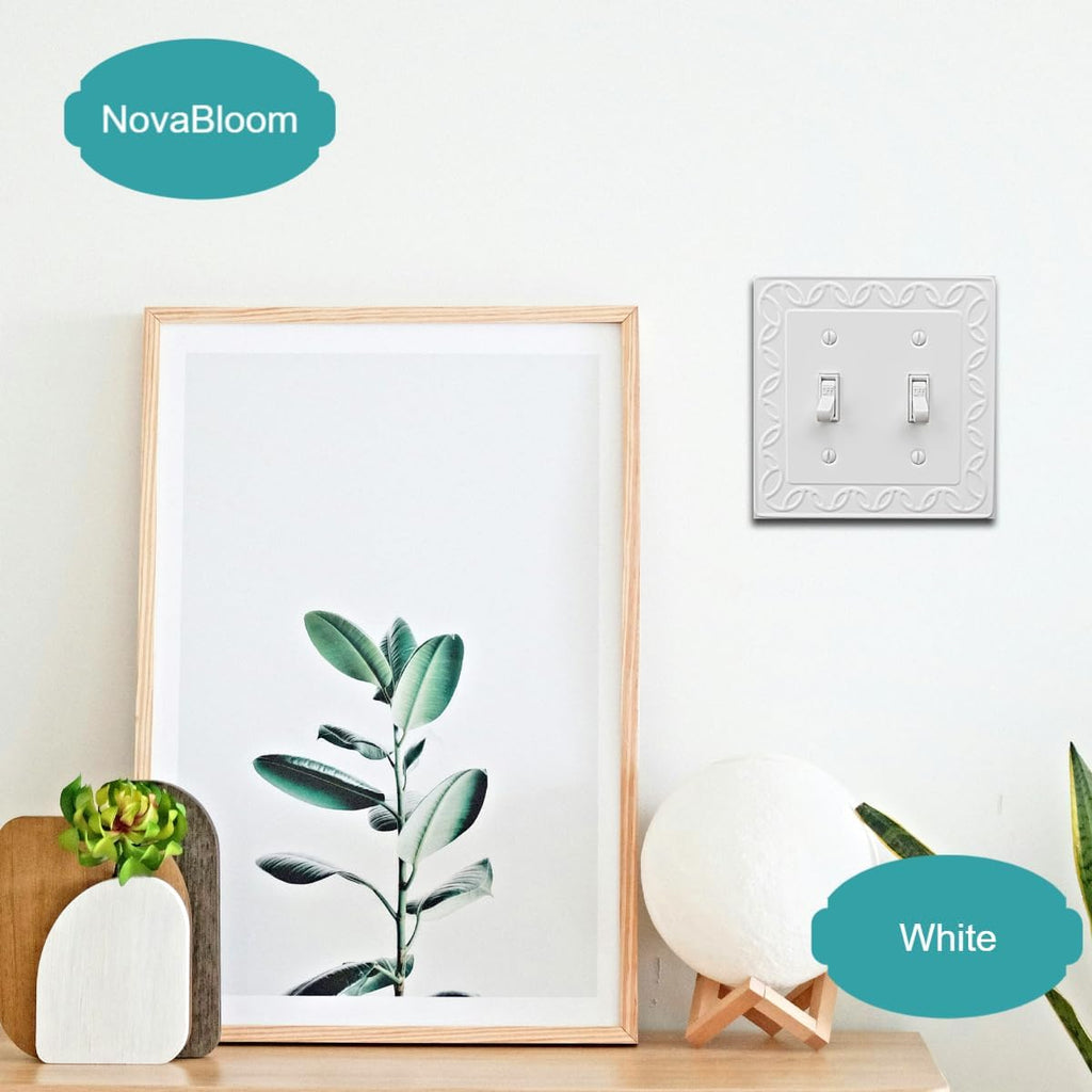 Double Toggle Light Switch Cover NovaBloom Metal Wall Plate, 2-Pack White 2 Gang, Light Switch Cover Decorative Wallplate, Durable