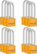 Covered Aluminum Key Lock, Extra Long Shackle Pad Lock with Same Key for Sheds, Storage Unit, School Gym Locker, Toolbox, 12 Pack