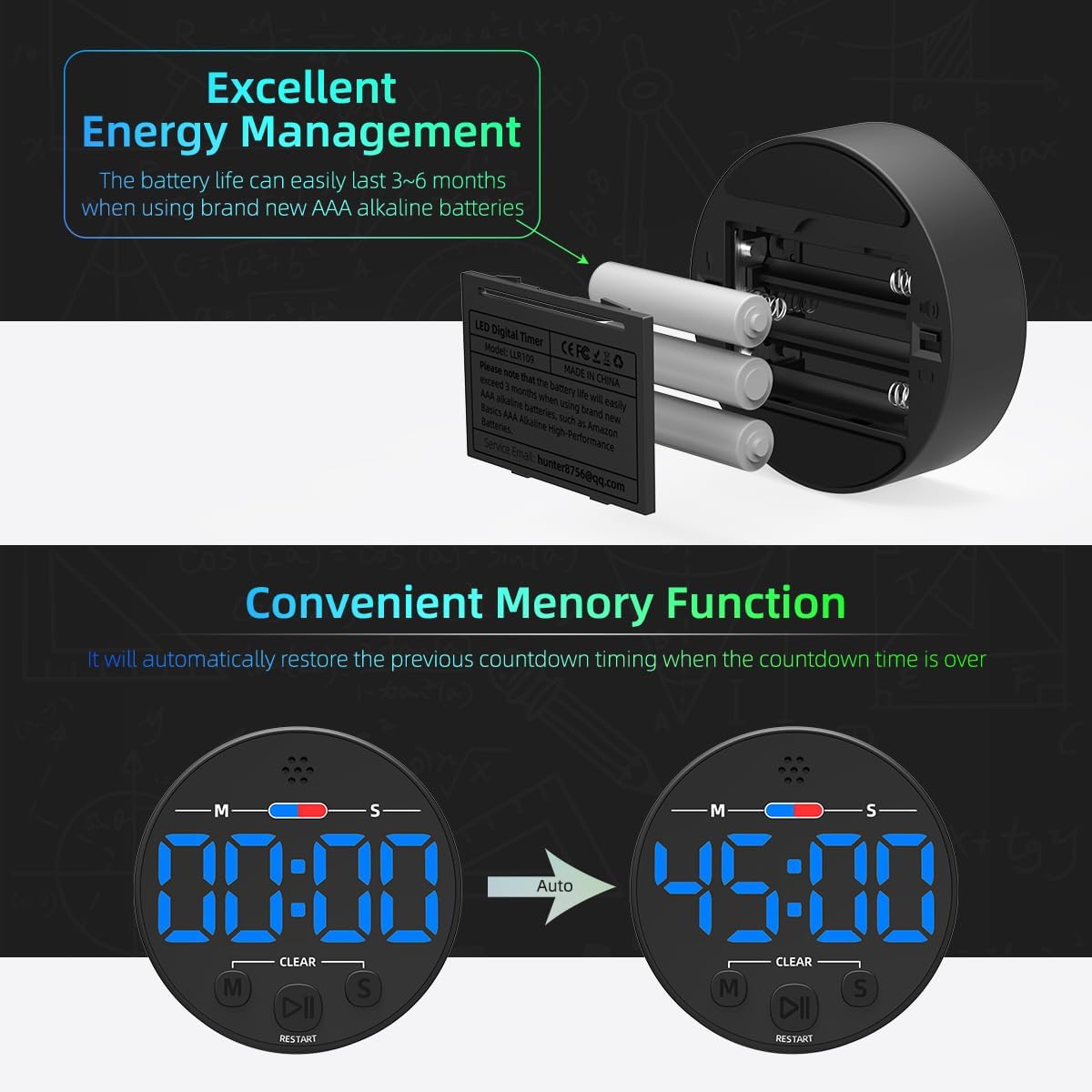 Large LED Digital Timer, Magnetic Countdown Loud Timer for Kitchen Cooking, Classroom Whiteboard, Kids, Toddler, Game, Productivity, Focus, Work, Task, Office, Meeting – Small, Simple, Visual, Blue