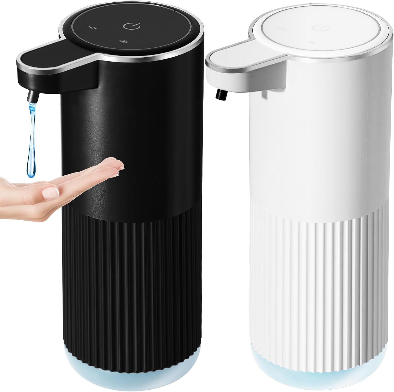 Automatic Soap Dispenser, 2 Pack Black and White Touchless Liquid Soap Dispensers for Bathroom, 13.5 Fl Oz Plastic Electric Auto Dish Soap Dispenser Wall Mount for Kithcen