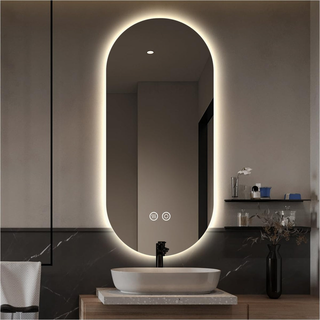 36" x 24" Oval Backlit Bathroom Mirror with Lights, Pill-Shaped LED Lighted Vanity Mirror for Wall, Anit-Fog, Stepless Dimmable, Memory Function, Frameless Smart Mirror, Shatter-Proof, CRI≥93