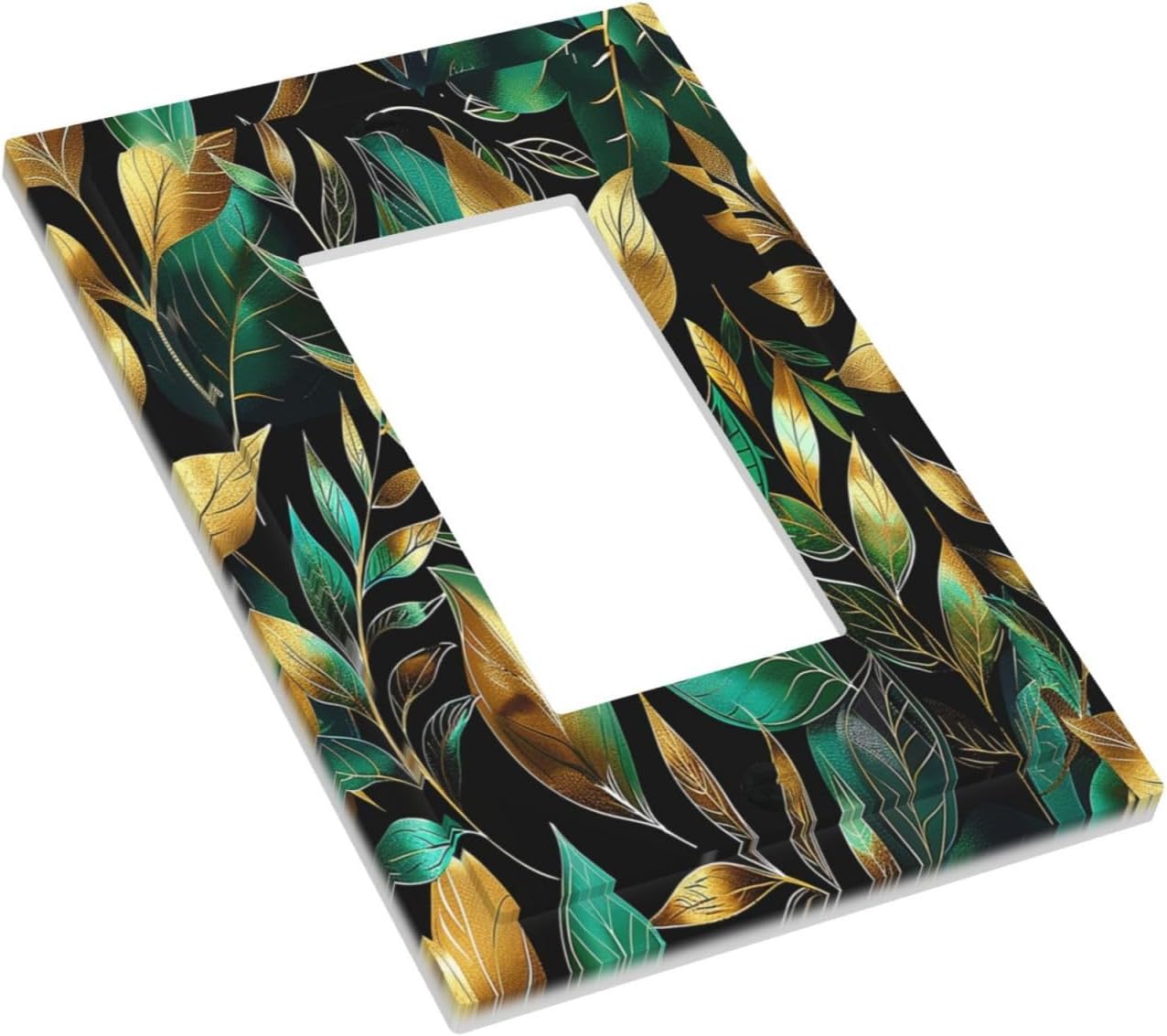 Decorative Outlet Covers Vintage Dark Green Vine Leaf Golden Plants 1 Gang Single Rocker Light Switch Cover Plate Wall Plates GFCI Faceplate for Bed Room Cabin Decor