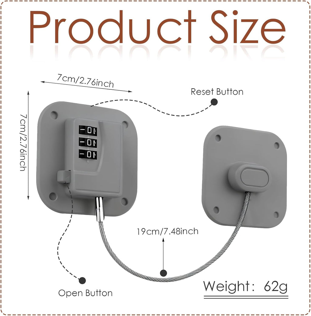 Refrigerator Lock, Combination Lock for Refrigerator Cabinets, Drawers, Heavy Duty Fridge Lock, Easy Install No Keys Needed (Gray-2Pack)