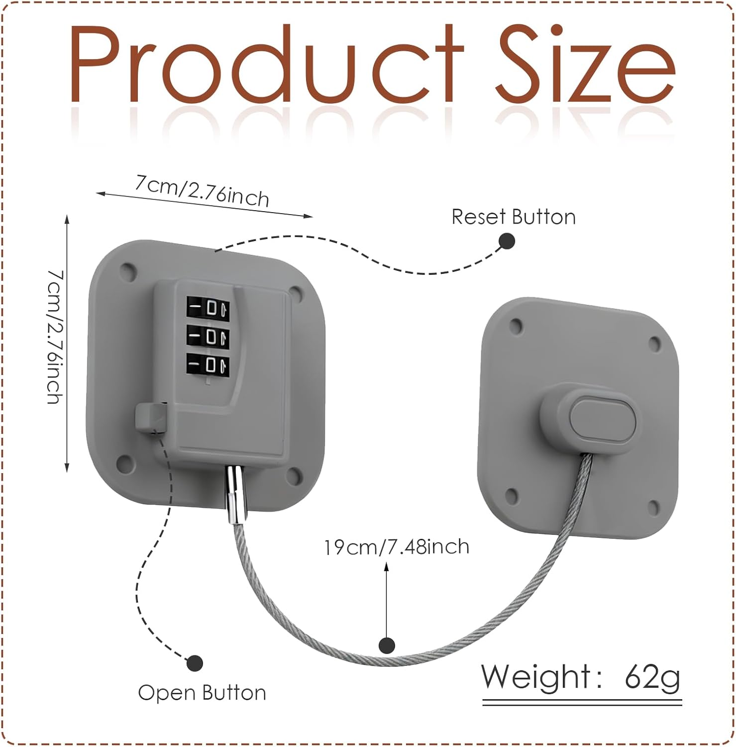 Refrigerator Lock, Combination Lock for Refrigerator Cabinets, Drawers, Heavy Duty Fridge Lock, Easy Install No Keys Needed (Gray-2Pack)