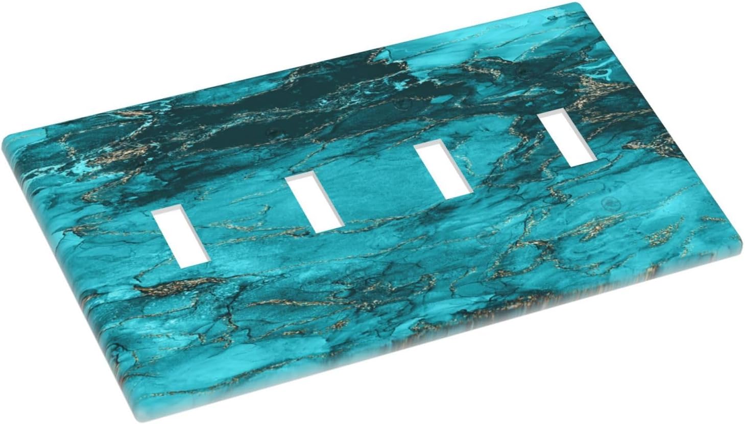 Decorative Light Switch Plate Covers Modern Abstract Turquoise Blue Marble Texture 4 Gang Artistic Wall Plate Unique Quad Toggle Light Switch Covers for Bathroom Home Decor