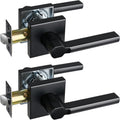 Passage Door Lever (No Lock), Heavy Duty Interior Square Handle for Hallway and Closet, Matte Black, Reversible for Right&Left Handed, 2Packs