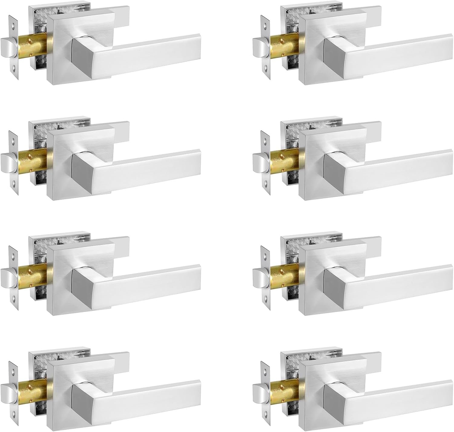 Square Passage Door Lever, Heavy Duty Interior Door Handles for Hallway& Closet Non-Locking Door Knob in Satin Nickel Keyless Door Lockset for Right & Left Side Door, 8 Pack