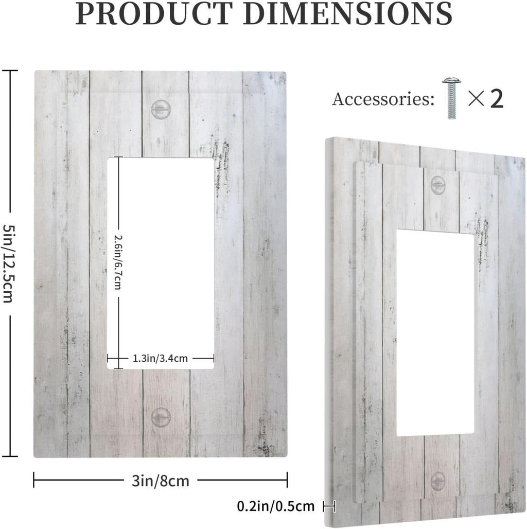 Rustic White Grey Wood Grain Decorative Outlet Covers 1 Gang Single Rocker Light Switch Cover Plate Wall Plates GFCI Faceplate for Bedroom Bathroom Decor