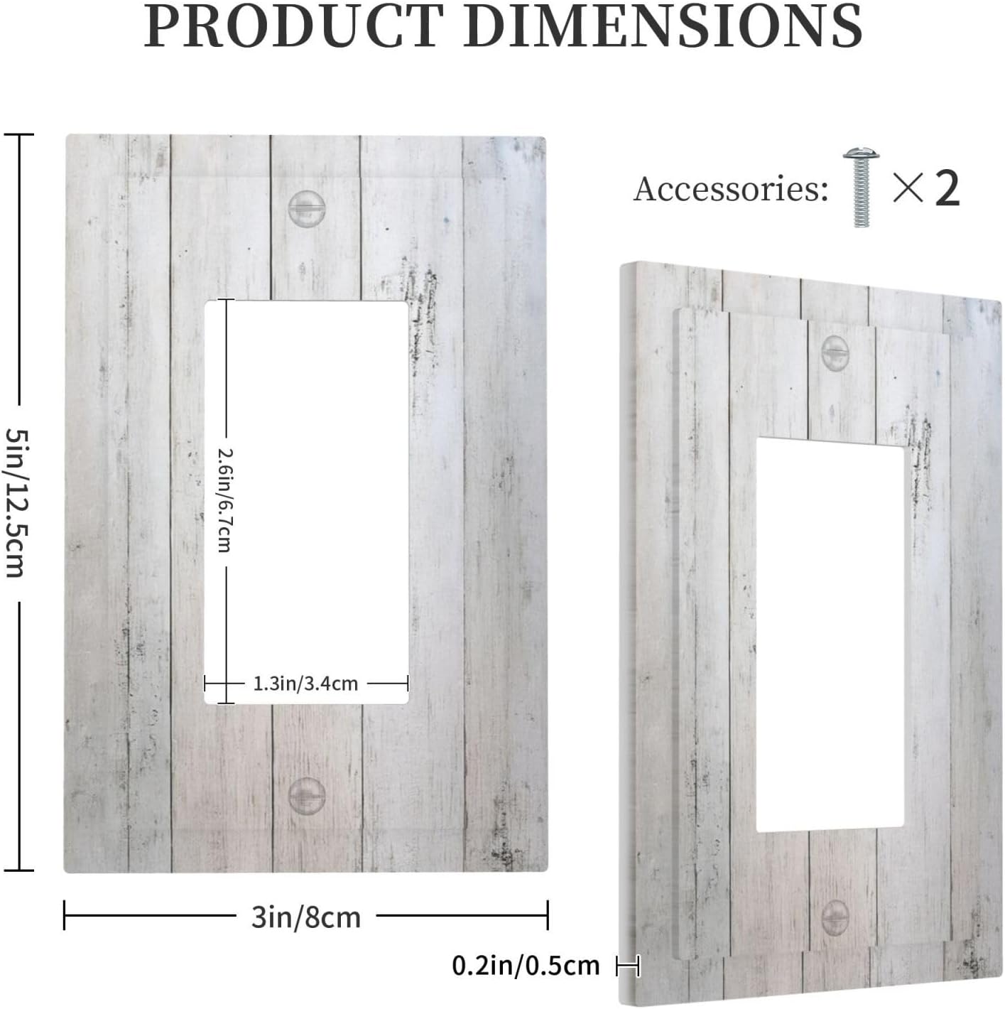 Rustic White Grey Wood Grain Decorative Outlet Covers 1 Gang Single Rocker Light Switch Cover Plate Wall Plates GFCI Faceplate for Bedroom Bathroom Decor